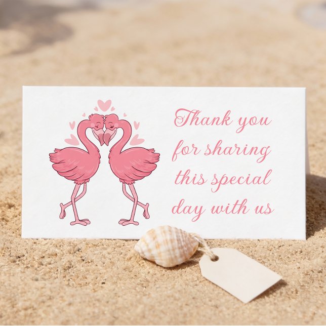 Flamingo Pink Tropical Beach Wedding Thank You Placeringskort (Skapare uppladdad)