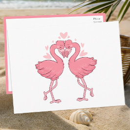 Flamingo Pink Tropical Beach Wedding Thank You Vykort