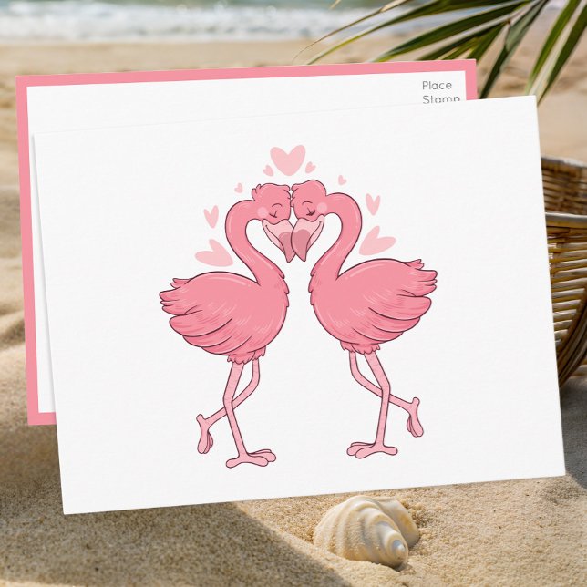 Flamingo Pink Tropical Beach Wedding Thank You Vykort (Skapare uppladdad)
