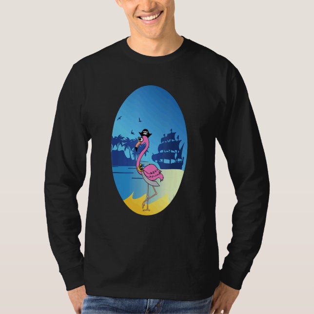 Flamingo Pirate Buccaneer Sea T Shirt (Framsida)