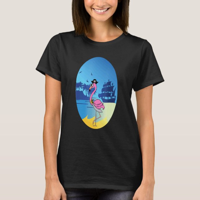 Flamingo Pirate Buccaneer Sea T Shirt (Framsida)