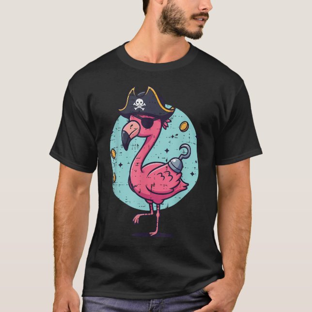 Flamingo Pirathatt Rolig Djur T Shirt (Framsida)