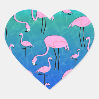 Flamingo Pond Hjärtformat Klistermärke