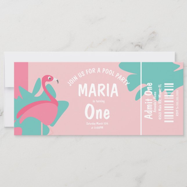 Flamingo Pool Födelsedags Biljett Party    Inbjudningar (Framsida)