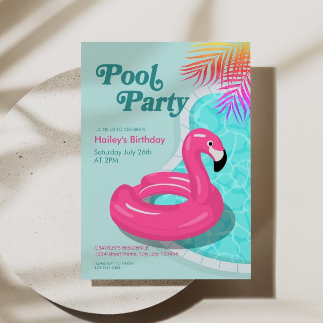 Flamingo poolparty födelsedagsinbjudan rosa inbjudningar (Flamingo Pool Party Birthday Invite Pink)