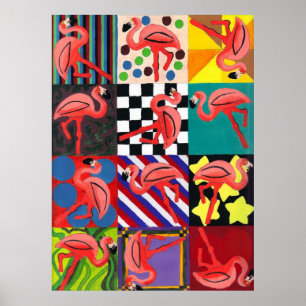 Flamingo Porträtt Abstrakt Art Poster Skriv ut