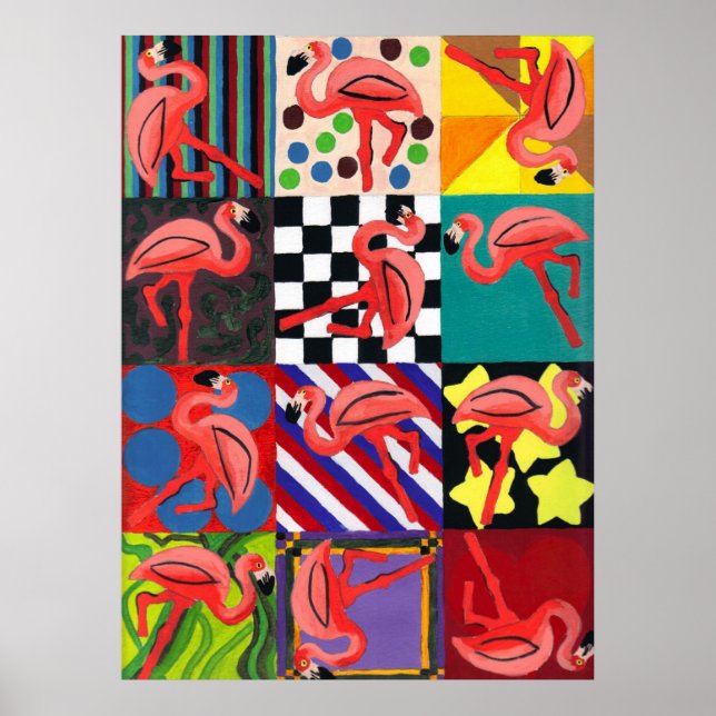 Flamingo Porträtt Abstrakt Art Poster Skriv ut (Framsidan)