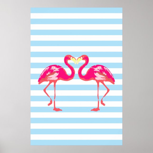 Flamingo poster, tropiska sommartorn färg, ljusblå poster (Framsidan)