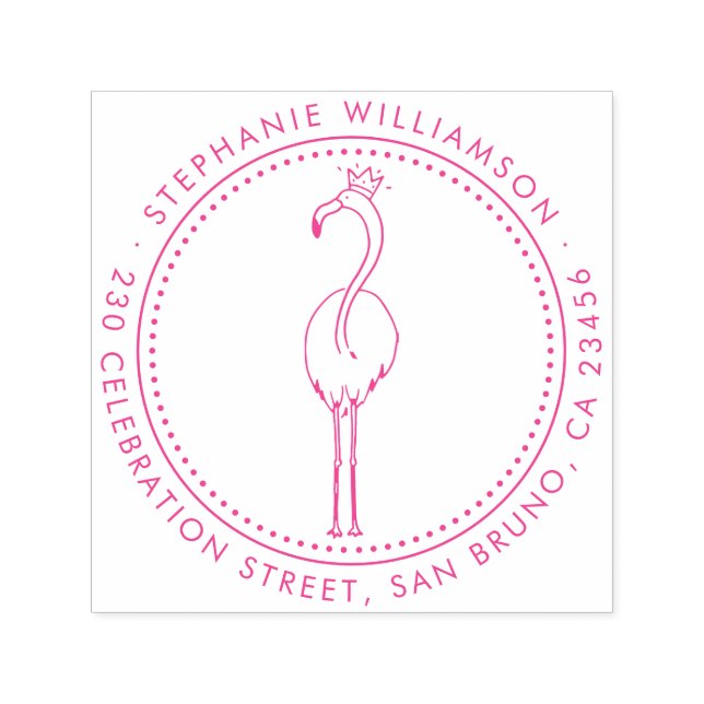 Flamingo Princess Anpassningsbar Round Namn Retura Självfärgande Stämpel (Design)