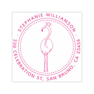 Flamingo Princess Anpassningsbar Round Namn Retura Självfärgande Stämpel