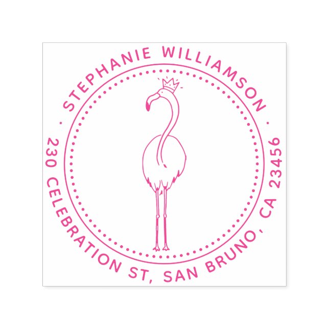 Flamingo Princess Anpassningsbar Round Namn Retura Självfärgande Stämpel (Design)