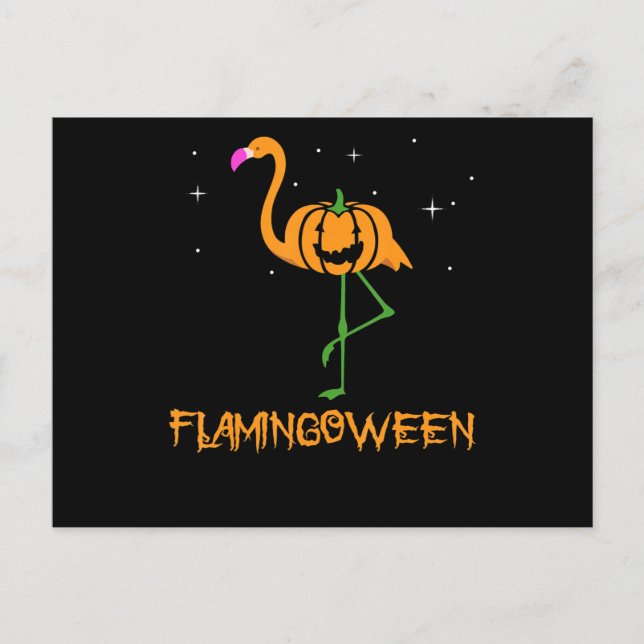 Flamingo |Pumpa Halloween Flamingoween Fågel Rosa Inbjudan Vykort (Framsida)
