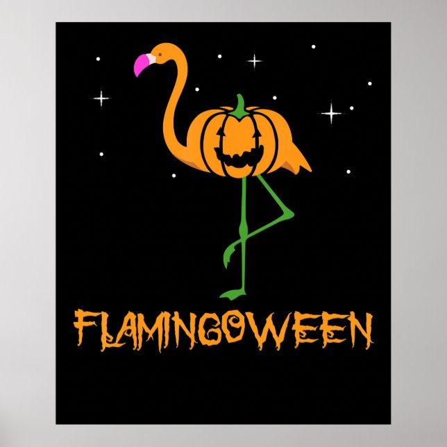 Flamingo |Pumpkin Halloween Flamingoween Bird Rosa Poster (Framsidan)