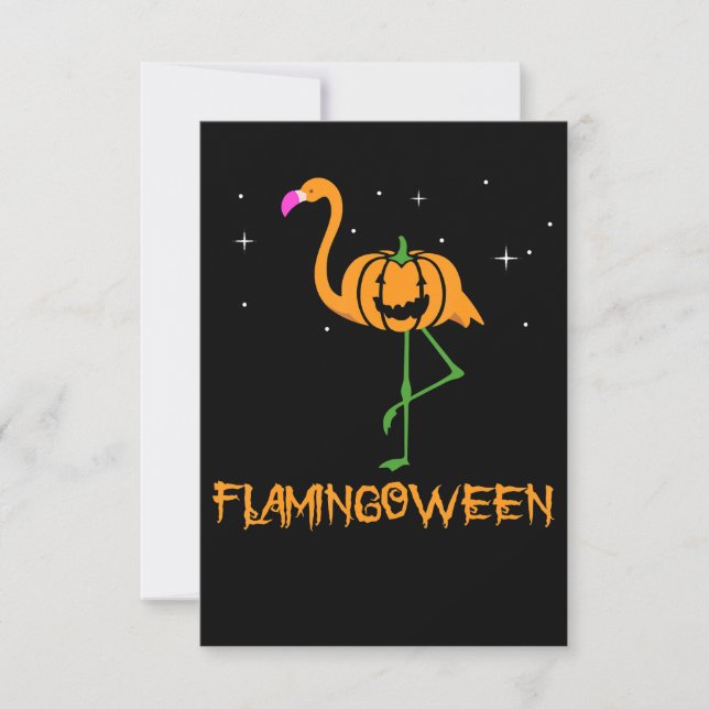 Flamingo |Pumpkin Halloween Flamingoween Bird Rosa Tack Kort (Framsida)