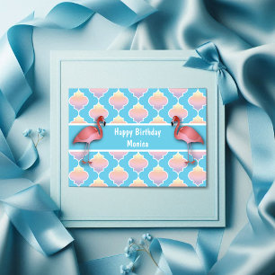 Flamingo Quatrefoil Birthday Kort