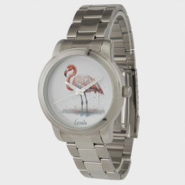 Flamingo Radiance: Watercolor Art, anpassningsbar Armbandsur