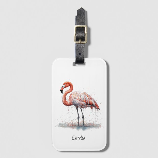 Flamingo Radiance: Watercolor Art, anpassningsbar Bagagebricka (Framsida vertikal)