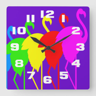 Flamingo Rainbow Fyrkantig Klocka