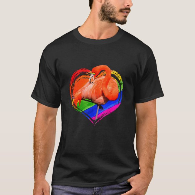 Flamingo Rainbow Heart Animal Gay pride Lgbt T Shirt (Framsida)