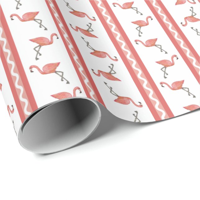 Flamingo randig presentpapper (Rullad Hörn)