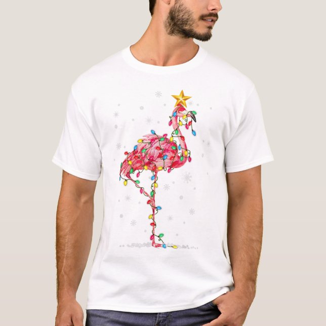 Flamingo Reindeer Hat Santa L T Shirt (Framsida)