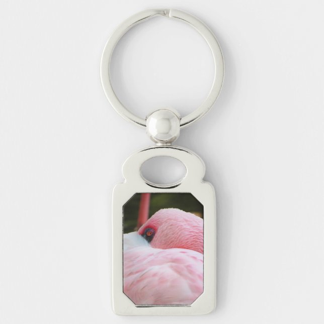 Flamingo Rektangulärt Silverfärgad Nyckelring (Framsidan)
