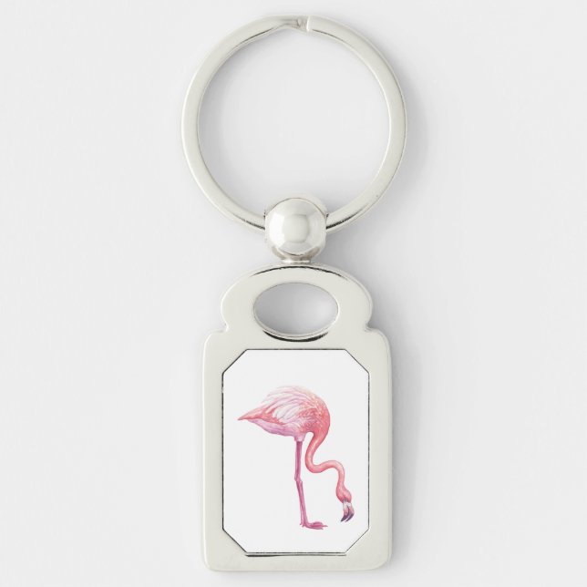 Flamingo Rektangulärt Silverfärgad Nyckelring (Framsidan)
