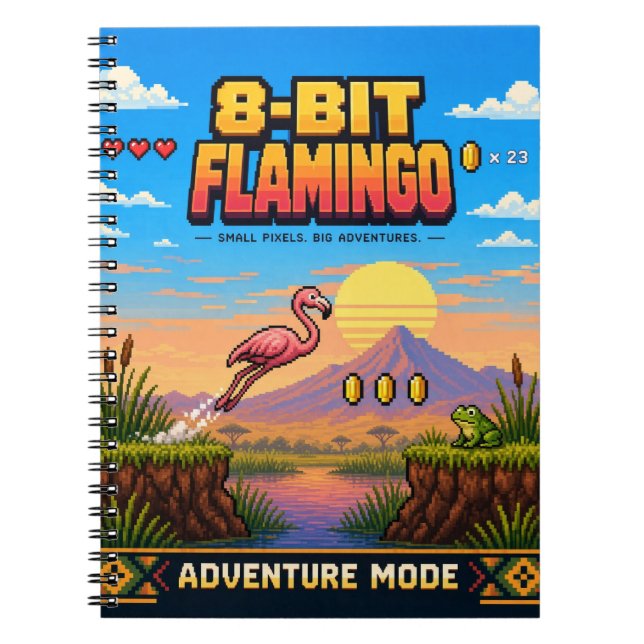 Flamingo, Retro 8-Bit Pixel Art Anteckningsbok (Framsidan)