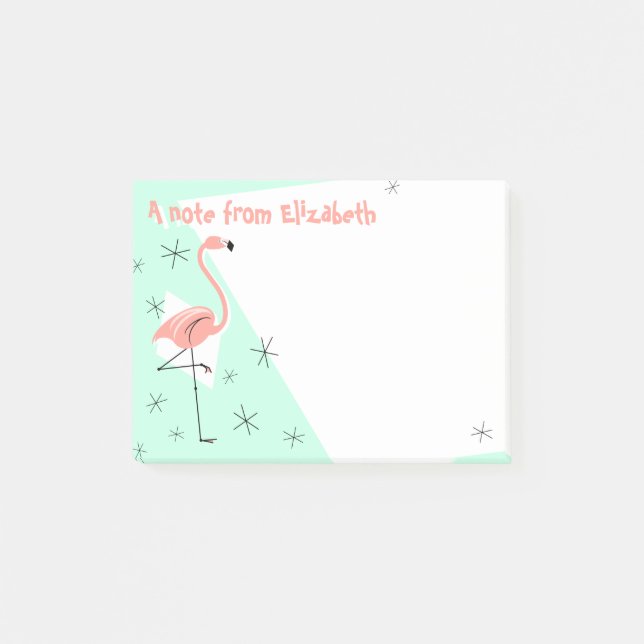 Flamingo Retro Grönt Text Note Post-it Block (Framsida)