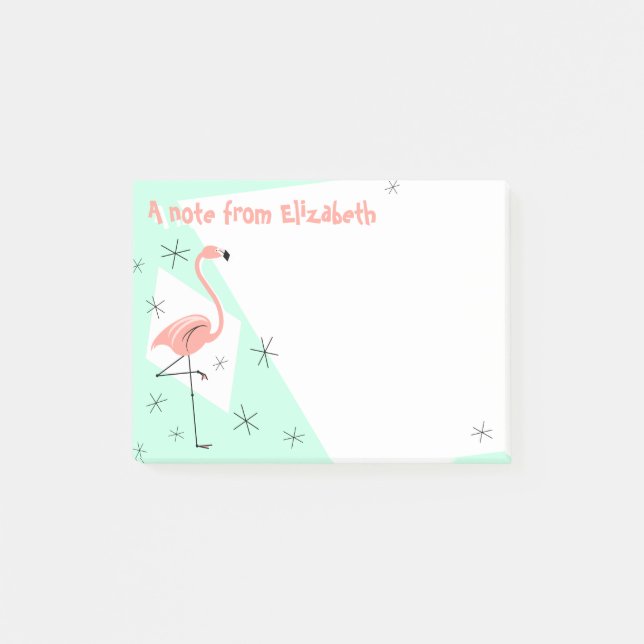 Flamingo Retro Grönt Text Note Post-it Block (Framsida)