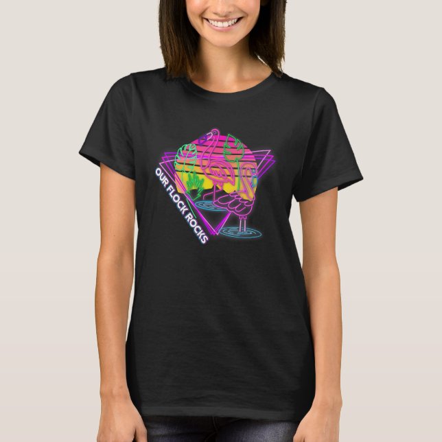 Flamingo Retro vår Flock Sten Vaporwave Light Rav T Shirt (Framsida)