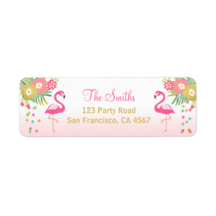 Flamingo Return Address Label Tropical Aloha Luau Returadress Etikett