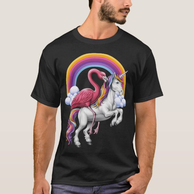 Flamingo Ridande Enhörning T Shirt (Framsida)
