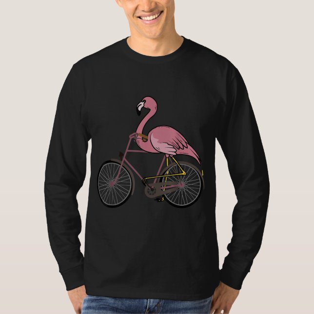 Flamingo Riding A Bicycle Coola Biker Funny Bike B T Shirt (Framsida)