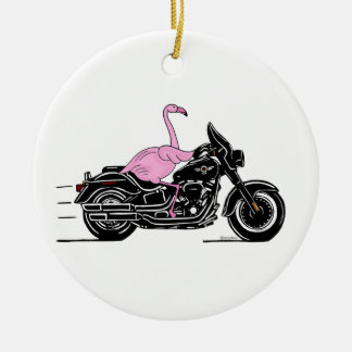 Flamingo Riding A Motorcle Julgransprydnad Keramik
