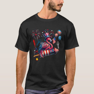 Flamingo Riding Firecracker US Flagga 4:e juli Fi T Shirt