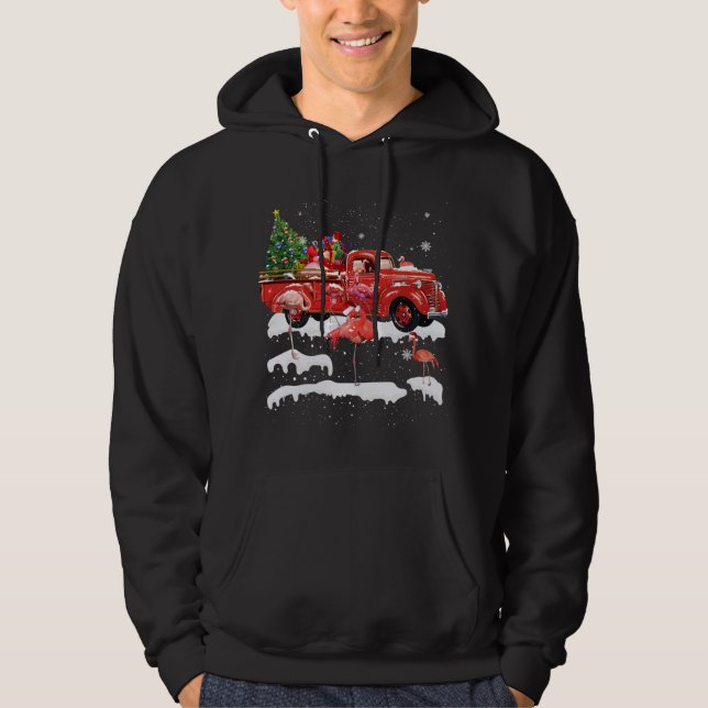 Flamingo Riding Red Lastbil God jul X-mas Ug Hoodie (Framsida)