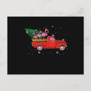 Flamingo Riding Red Lastbil Julafton Santa Hat-jul Meddelande Vykort
