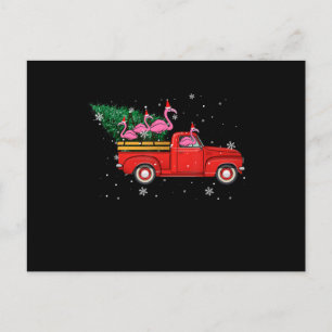 Flamingo Ridning Röd Lastbil Xmas Tomte Hatt Jul Helg Vykort