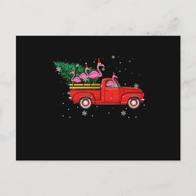 Flamingo Ridning Röd Lastbil Xmas Tomte Hatt Jul Helg Vykort (Framsida)