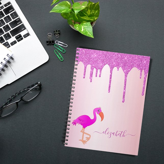 Flamingo ro guld lila glitter vid  namn anteckningsbok (Skapare uppladdad)