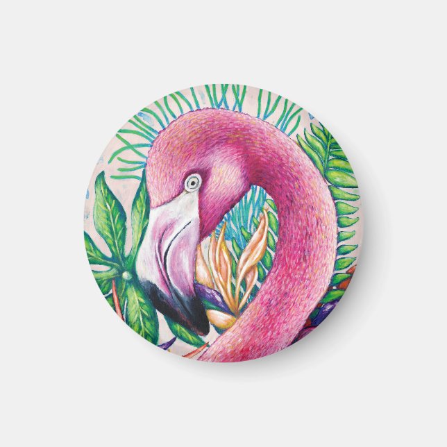 Flamingo Rolig Söt Cool Unik Finkonst Magnet (Framsidan)