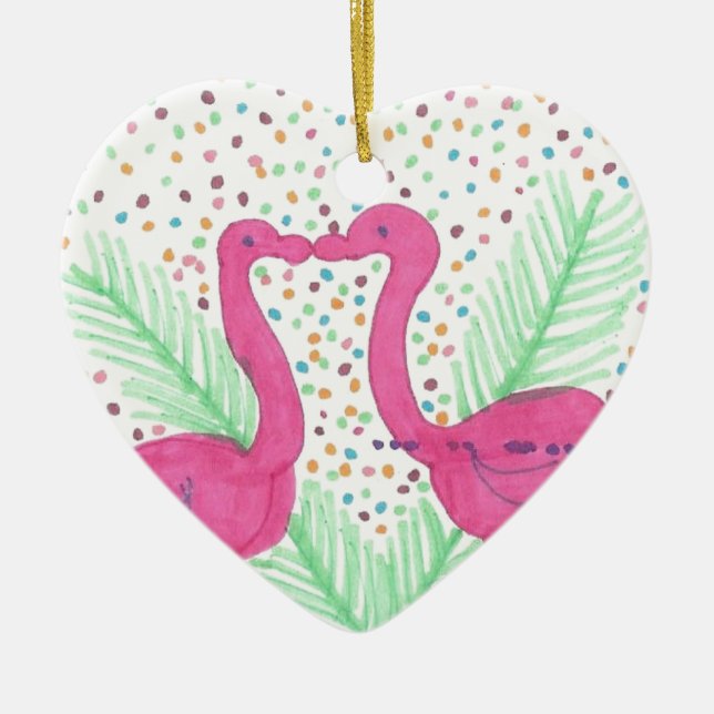 Flamingo Roligt Tropical Mönster Julgransprydnad Keramik (Framsidan)