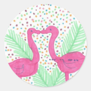 Flamingo Roligt Tropical Mönster Runt Klistermärke