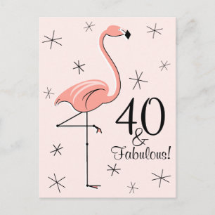 Flamingo Rosa "40 and Fabulous!" vykort för lodrät