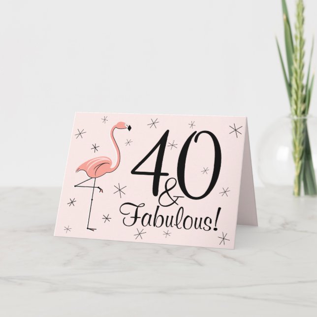 Flamingo Rosa 40 och Fabulous! hälsning-kort Kort (Framsida)