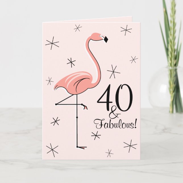 Flamingo Rosa 40 och Fabulous!-lodrät Kort (Framsida)