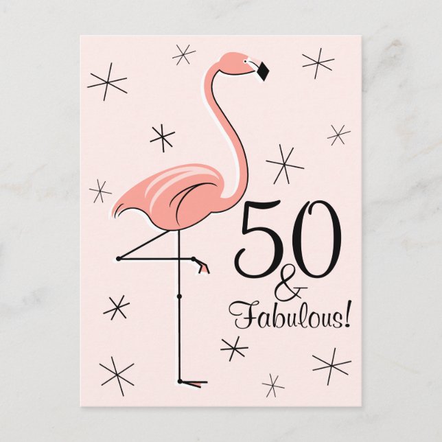 Flamingo Rosa "50 and Fabulous!" vykort för lodrät (Framsida)