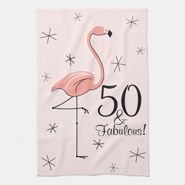 Flamingo Rosa 50 och Fabulous! kökshandduk (Vertikal)