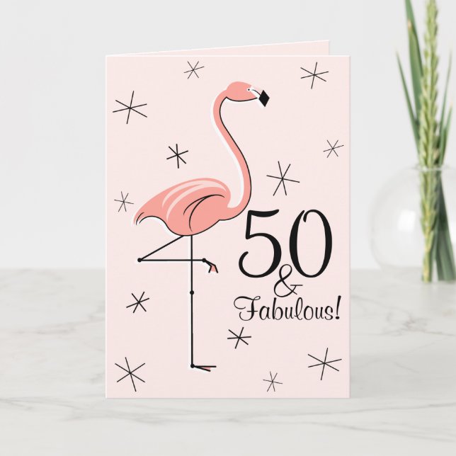 Flamingo Rosa 50 och Fabulous!-lodrät Kort (Framsida)
